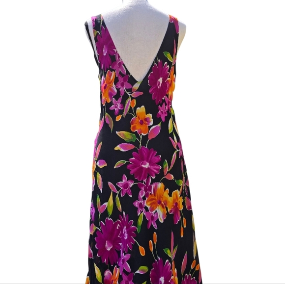 Vintage Beaded Sequin Asymetrical Black Pink Floral Sleeveless Maxi Dress | Sz L - Picture 4 of 6